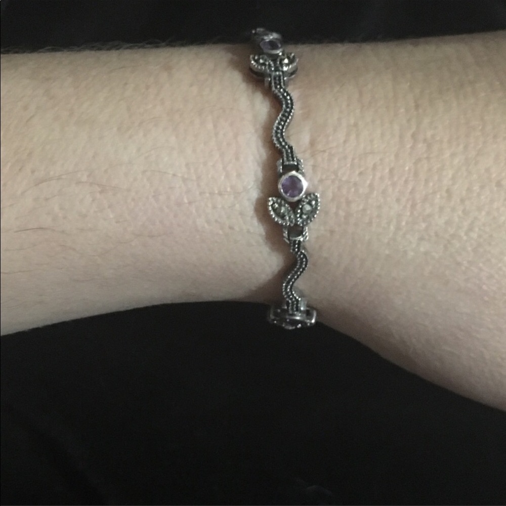 925 silver,purple amethyst and diamonds bracelet - Picture 3 of 9
